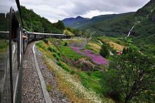 The flam railway train route views norway