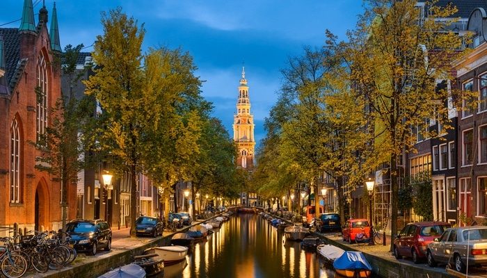 Amsterdam canal at night