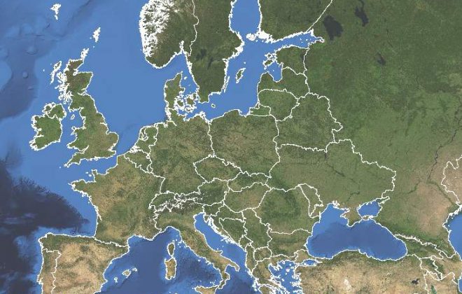 Europa vun uewen mat Grenzen markéiert