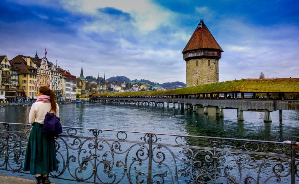 Woamn next to Lucerne Switzerland