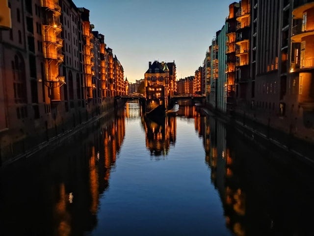 Hamburg Germany Cancal at sunset