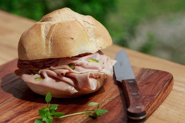 Meat Sandwitch in The Quadrilatero Food Market In Bologna Italy