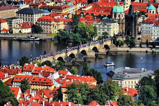 The landmark Charles Bridge, Prague